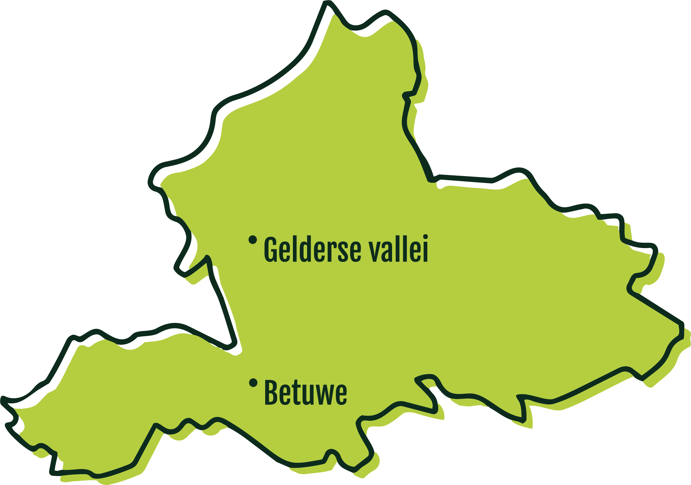 kaart van werkgebied van fruitmaatje voor fruitbezorging in Betuwe en gelderse vallei